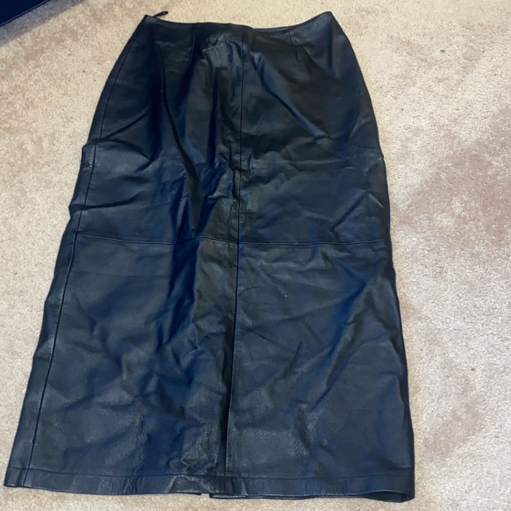 Vintage Tower Hill Collection Leather Skirt Womens sz 10 Black Midi Pencil Moto